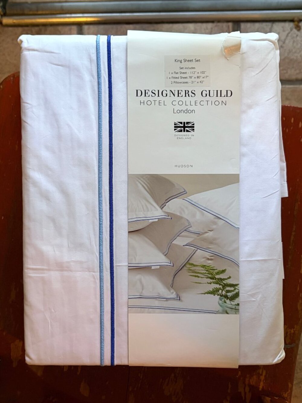 Designer Guild Hotel Collection HUDSON COBALT King Size Cotton Percale Sheet Set